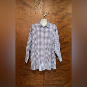 Jos A Bank Traditional Fit Traveller Shirt Mens 20-35 Blue Checks Long Sleeve
